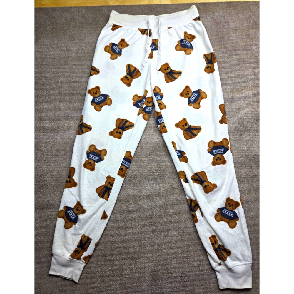 Aéropostale Womens Pajama Jogger Pants Teddy Bear Graphic White S Drawstring